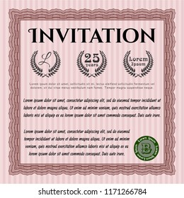 Red Retro vintage invitation. With complex background. Artistry design. Detailed. 