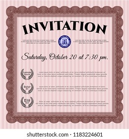 Red Retro vintage invitation. With complex linear background. Vector illustration. Perfect design. 