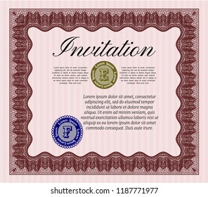 Red Retro vintage invitation. Complex background. Customizable, Easy to edit and change colors. Money Pattern design. 