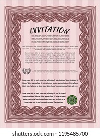 Red Retro vintage invitation. Complex background. Vector illustration. Excellent design. 
