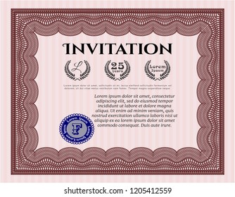 Red Retro vintage invitation. Complex background. Vector illustration. Retro design. 