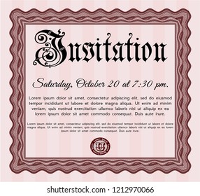 Red Retro vintage invitation. With complex background. Vector illustration. Money design. 