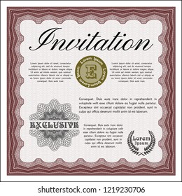 Red Retro vintage invitation. With complex linear background. Artistry design. Customizable, Easy to edit and change colors. 