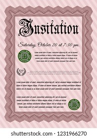 Red Retro vintage invitation. With complex linear background. Detailed. Artistry design. 