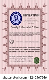 Red Retro vintage invitation. Complex background. Retro design. Detailed. 