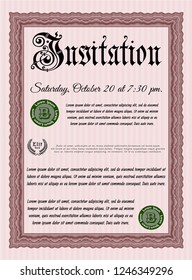 Red Retro vintage invitation. With complex linear background. Superior design. Detailed. 