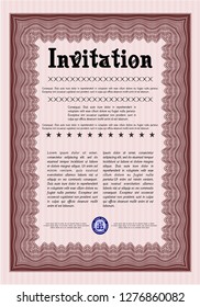 Red Retro vintage invitation. Complex background. Vector illustration. Money style design. 