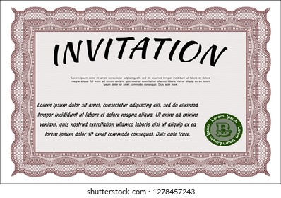 Red Retro vintage invitation. With complex background. Good design. Detailed. 