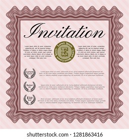 Red Retro vintage invitation. Complex background. Detailed. Money design. 