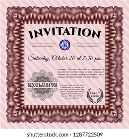 Red Retro vintage invitation. With complex background. Lovely design. Customizable, Easy to edit and change colors. 