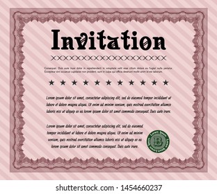 Red Retro vintage invitation. With complex linear background. Vector illustration. Superior design. 