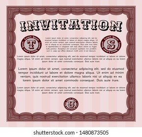 Red Retro vintage invitation. With complex background. Elegant design. Vector illustration. 