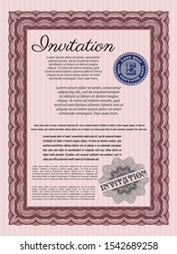 Red Retro vintage invitation. With complex linear background. Money Pattern design. Customizable, Easy to edit and change colors. 