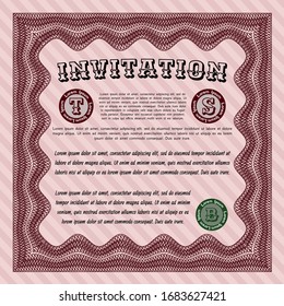 Red Retro vintage invitation. Complex background. Nice design. Detailed. 