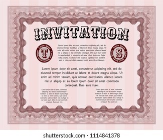 Red Retro vintage invitation. Cordial design. With linear background. Detailed. 