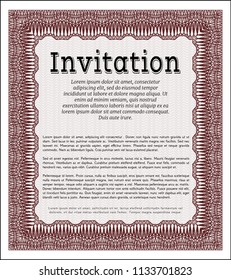 Red Retro vintage invitation. Cordial design. With complex background. Customizable, Easy to edit and change colors. 