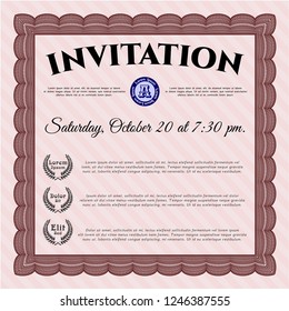 Red Retro vintage invitation. Cordial design. Detailed. With guilloche pattern and background. 