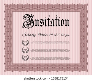 Red Retro vintage invitation. Cordial design. With guilloche pattern and background. Detailed. 