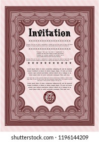 Red Retro vintage invitation. Customizable, Easy to edit and change colors. With guilloche pattern. Lovely design. 