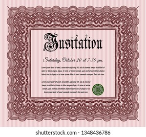 Red Retro vintage invitation. Customizable, Easy to edit and change colors. With guilloche pattern. Retro design. 