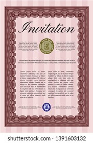 Red Retro vintage invitation. Customizable, Easy to edit and change colors. With great quality guilloche pattern. Excellent design. 
