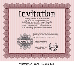 Red Retro vintage invitation. Customizable, Easy to edit and change colors. Complex background. Money Pattern design. 