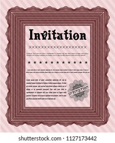 Red Retro vintage invitation. Retro design. Detailed. With background. 