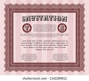 Red Retro vintage invitation. Detailed. Complex background. Money style design. 