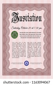 Red Retro vintage invitation. Detailed. With great quality guilloche pattern. Perfect design. 