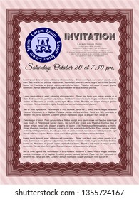 Red Retro vintage invitation. Detailed. Easy to print. Perfect design. 