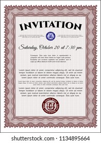Red Retro vintage invitation. Easy to print. Detailed. Beauty design. 