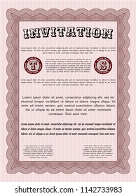 Red Retro vintage invitation. Elegant design. Vector illustration. With complex linear background. 