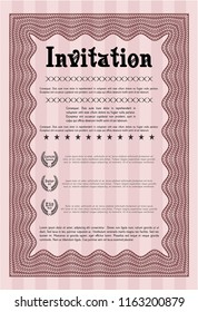 Red Retro vintage invitation. Excellent design. With linear background. Detailed. 