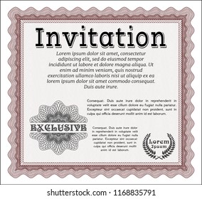 Red Retro vintage invitation. Excellent design. Vector illustration. With guilloche pattern. 