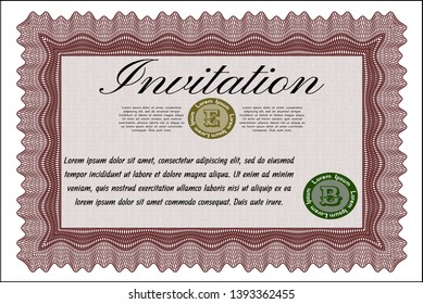 Red Retro vintage invitation. Excellent design. Detailed. Complex background. 
