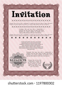 Red Retro vintage invitation. Good design. Customizable, Easy to edit and change colors. With great quality guilloche pattern. 