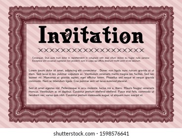 Red Retro vintage invitation. Good design. Printer friendly. Customizable, Easy to edit and change colors. 