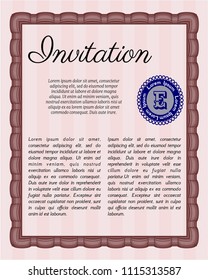 Red Retro vintage invitation. With great quality guilloche pattern. Sophisticated design. Detailed. 