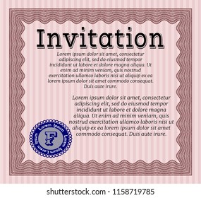 Red Retro vintage invitation. With great quality guilloche pattern. Customizable, Easy to edit and change colors. Lovely design. 