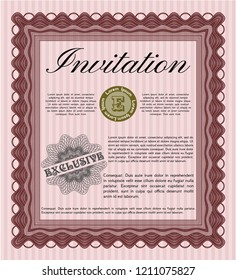 Red Retro vintage invitation. With great quality guilloche pattern. Detailed. Artistry design. 