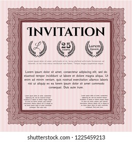 Red Retro vintage invitation. With great quality guilloche pattern. Beauty design. Vector illustration. 
