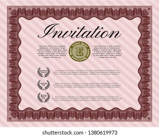 Red Retro vintage invitation. With great quality guilloche pattern. Customizable, Easy to edit and change colors. Good design. 