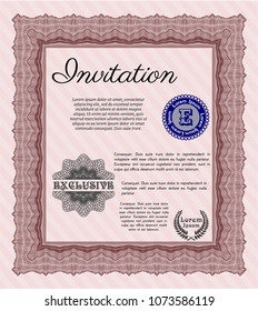 Red Retro vintage invitation. With guilloche pattern and background. Money Pattern. Detailed. 