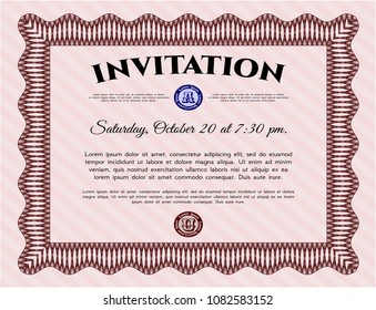 Red Retro vintage invitation. With guilloche pattern. Lovely design. Detailed. 
