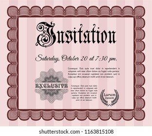 Red Retro vintage invitation. With guilloche pattern. Superior design. Detailed. 