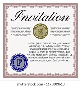 Red Retro vintage invitation. With guilloche pattern and background. Detailed. Money style design. 