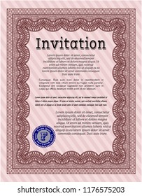 Red Retro vintage invitation. With guilloche pattern and background. Perfect design. Vector illustration. 