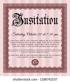 Red Retro vintage invitation. With guilloche pattern. Beauty design. Vector illustration. 