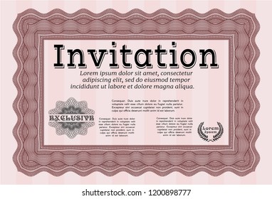 Red Retro vintage invitation. With guilloche pattern and background. Nice design. Detailed. 