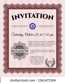 Red Retro vintage invitation. With guilloche pattern. Superior design. Customizable, Easy to edit and change colors. 